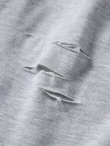 Manfinity EMRG Men's Loose Street Style Letter Embroidery Distressed Sweatpants Grey Baggy Sweatpants Ripped Sweatpants Sweatpants Patched Los Angeles Sweatpants Sweatpants With Holes Grey Sweatpants Los Angeles - Grey - View 7