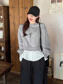 DAZY Sudadera holgada casual de manga larga y hombros caídos para mujer