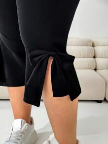 Solflare Pantalones casuales de talla grande para mujer con lazo y abertura lateral de 3/4, para primavera y verano, Día de San Valentín - Negro - Ver 7