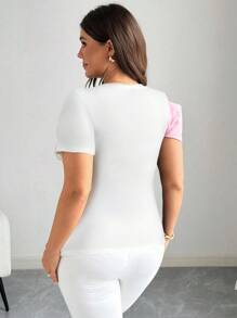 Elenzga Plus Size Women's Summer Bow Decor Short Sleeve Fashion T-Shirt - White - View 2