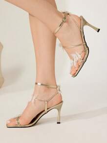 CUCCOO SZL Sandalias de tacón alto de mujer con diseño de mariposa de punta puntiaguda - Dorado - Ver 6