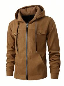 Manfinity Homme Casual Fashionable Versatile Everyday Zip-Up Hooded Long Sleeve Men's Jacket Men Zip Up Hoodie Brown Hoodie Men Zip Up Jacket Men Casual Jacket Brown Zip Up Jacket , Fall Winter - Brown - View 4