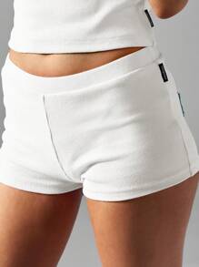 Missguided x Playboy Quần short mini cạp cao có gân vừa vặn, mặc ở nhà thoải mái, đi biển mùa hè - trắng - Xem 6