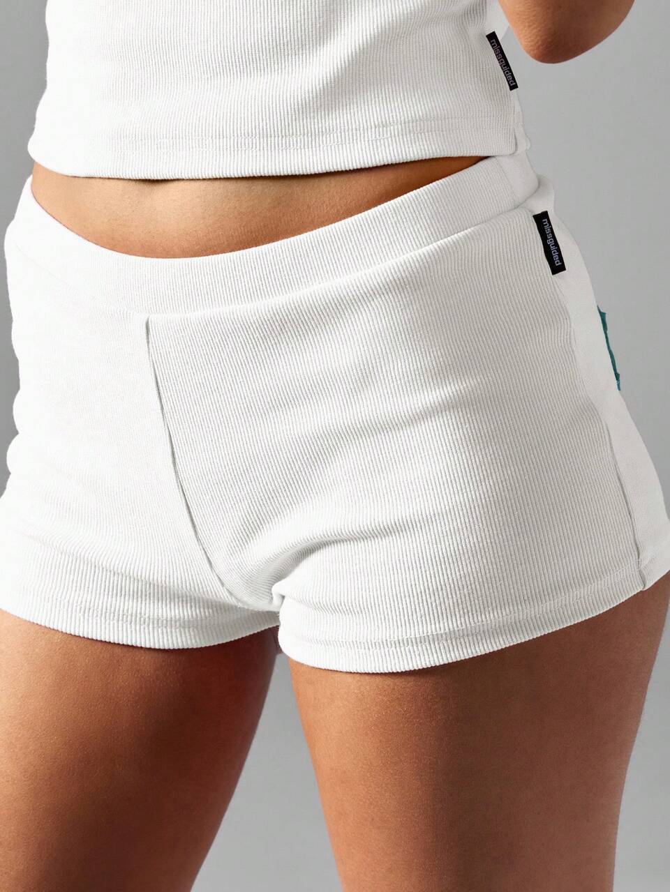 Missguided x Playboy Fit High Waisted Ribbed Mini Shorts Lounge Bottoms Casual Summer Beach Comfortable Home Wear