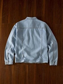 Manfinity VCAY Men's Long Sleeve Single Breasted Distressed Casual Denim Jacket - Baby Blue - View 2