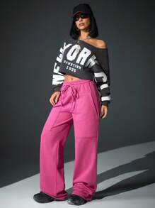 CasuGlow Pocket Detalied Jogger Pants, Elastic Waistband With Drawstring, Front Patch Pockets, Comfortable Casual Style - Hot Pink - View 4