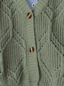 GlowEve Áo len cardigan đơn hàng ngày thiết kế rỗng màu trơn tay dài cho nữ - xanh quân đội - Xem 3