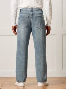 Manfinity CityGents Men's Casual Pocket Ripped Skinny Straight Leg Jeans Men Loose Fit Jeans - Medium Wash - View 2