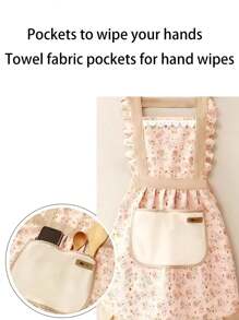 SHEIN Luxury Floral Apron For Women - Elegant Baking Apron With Extra Large Pockets, Soft Chef Kitchen Wear, Christmas Housewife Gift Idea, Pink Home Cooking Accessories - Pink - View 8