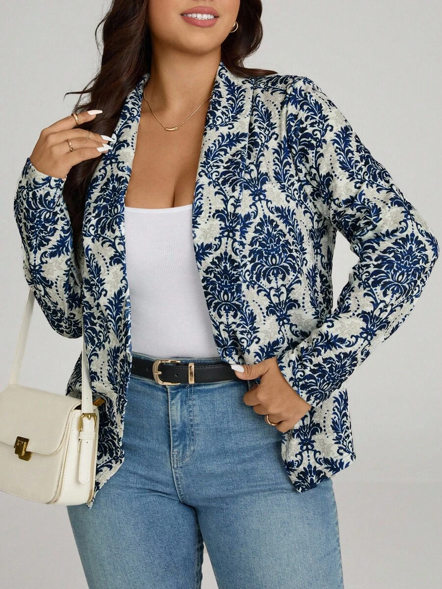 Comfylo 秋冬锦缎印花前开式西装外套 - 彩色 - 查看 1