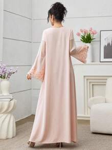 Yasmyna 优雅奢华精工拼布宽松年轻女士时尚高端连衣裙 - 粉色 - 查看 2