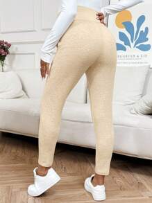 SHEIN Maternity Casual Solid Color Adjustable Waist Skinny Sweatpants