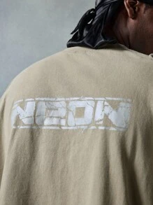 NEON BLANC 男士时尚字母印花无袖针织圆领T恤，适合夏季 - 卡其色 - 查看 6