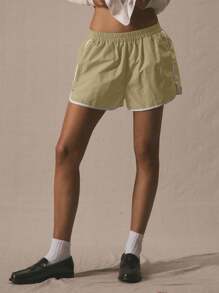 MUSERA Short de course ample à taille basse avec garniture contrastée, style estival, décontracté, à la mode années 2000 et 90, chic et élégant pour les vacances - Tabac - Voir 2