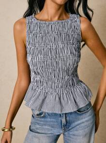 Poéselle Women's Casual Striped Ruffle Hem Camisole, Suitable For Summer - Black and White - View 5