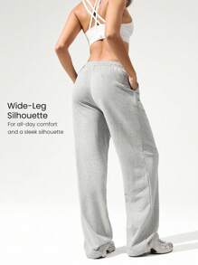 GLOWMODE 日常毛圈布双向穿着可调节抽绳腰带阔腿慢跑运动裤带侧袋日常休闲装 - 淺灰色 - 查看 3