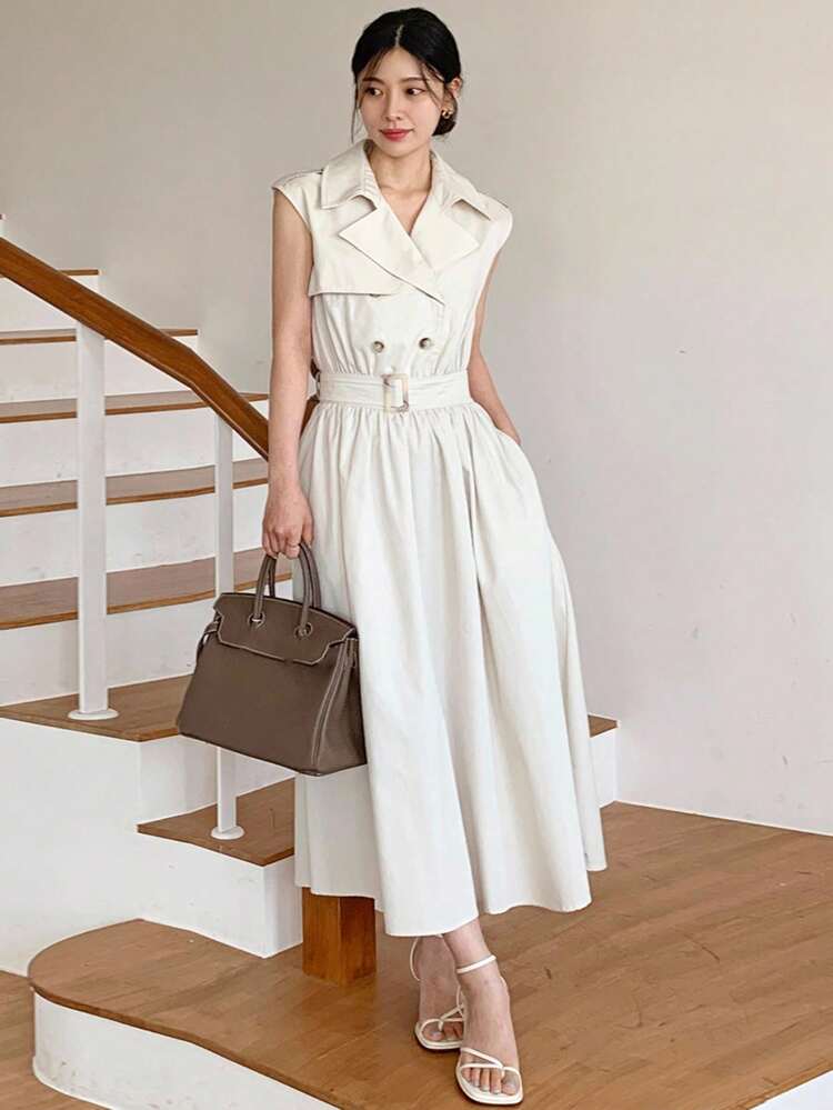 Women's Elegant Sleeveless Midi Length Dress, Commuter Style