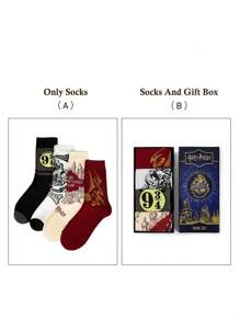 HARRY POTTER X SHEIN 4 Paar weiche und atmungsaktive, feuchtigkeitsableitende Lässig Herren Crew Socken mit modischen schwarz-weißen Crew Socken, verstärkte Zehenpartie und Ferse für Haltbarkeit, Unisex für Herren und Damen, Ganzjahresmodell, alles passend