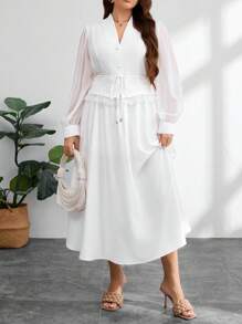 Modelyn Ensemble 2 pièces : Chemisier unicolore élégant et jupe pour grande taille, pour le travail