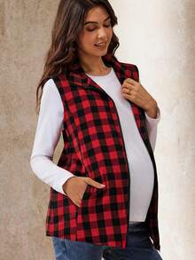 Boho Mama Maternity Plaid Zipper Front Sleeveless 3-In-1 Jacket  Fall Clothes Boho Maternity Fall Winter Clothes - Red - View 5