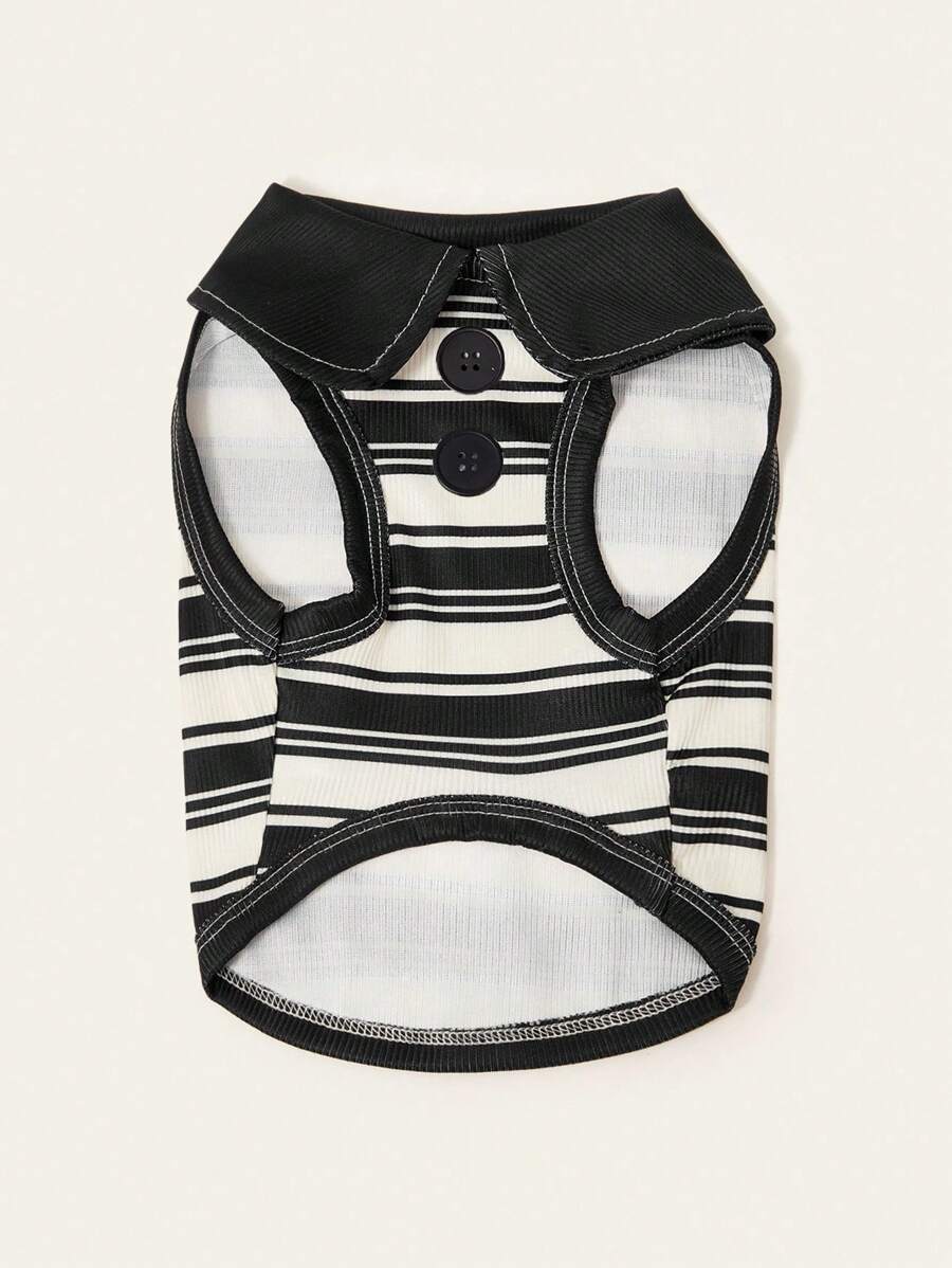 PETSIN 1 件宠物 Polo 衫，黑白条纹，经典时尚，弹性透气，适合猫狗穿着 - 彩色 - 查看 1