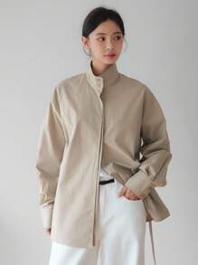 Dazy-Less Damen Lose Business Lässig Bluse mit Kordelzug, minimalistisches Langarmhemd für Büromode, Frühling/Herbst Damenkleidung