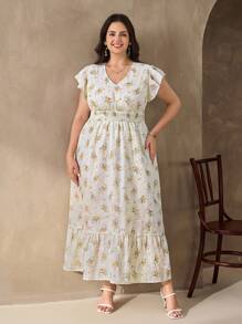 SHEIN Clasi Vestido floral bordado elegante de talla grande para mujer, vestido de verano de talla grande, vestido floral de talla grande para mujer, vestido smocked, vestidos florales para mujer, vestido floral para mujer para cita nocturna, vestido de invitada de boda, vestidos para invitada de boda - Multicolor - Ver 3