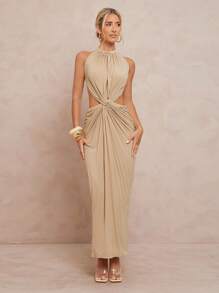 Lumalex 女款长款褶饰露背系带连衣裙 - 棕色 - 查看 2