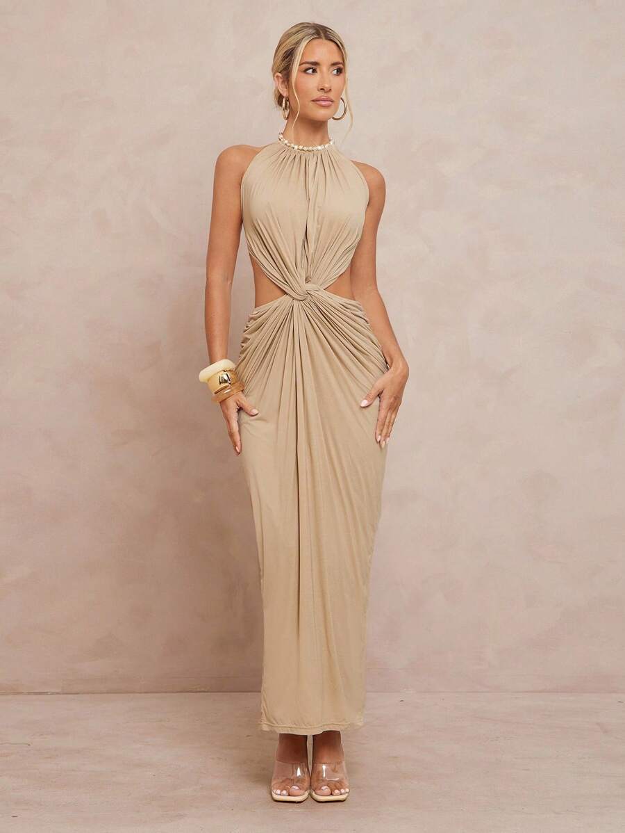 Lumalex 女款长款褶饰露背系带连衣裙