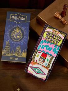 HARRY POTTER X SHEIN 4 Pairs Soft & Breathable Moisture-Wicking Casual Women Crew Socks With Fashionable And Cute Pink Crew Socks Reinforced Toe & Heel For Durability Unisex For Men & Women All Season All-Match,Christmas