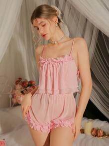 DelicateAllure 性感蕾丝内衣套装，情趣网眼美式女士睡衣 - 粉色 - 查看 5