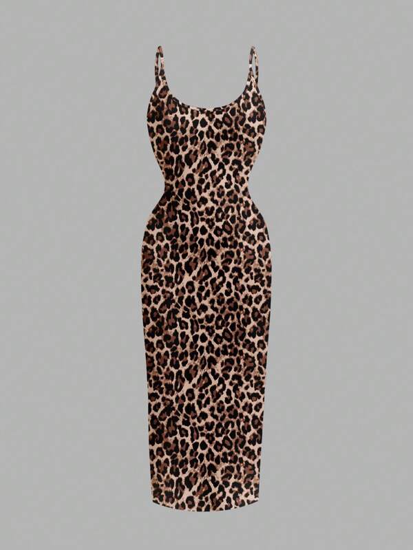 SHEIN EZwear Casual Minimalist Leopard Print Fitted Camisole Dress, Suitable For Summer Suitable For Going Out Chic Dress