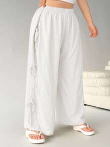 Solflare 大码女式白色直筒休闲裤，度假夏季 - 白色 - 查看 3