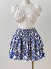 Sunspun Chân váy xếp nếp in họa tiết cỡ lớn, mùa hè - Nhiều màu - Xem 3