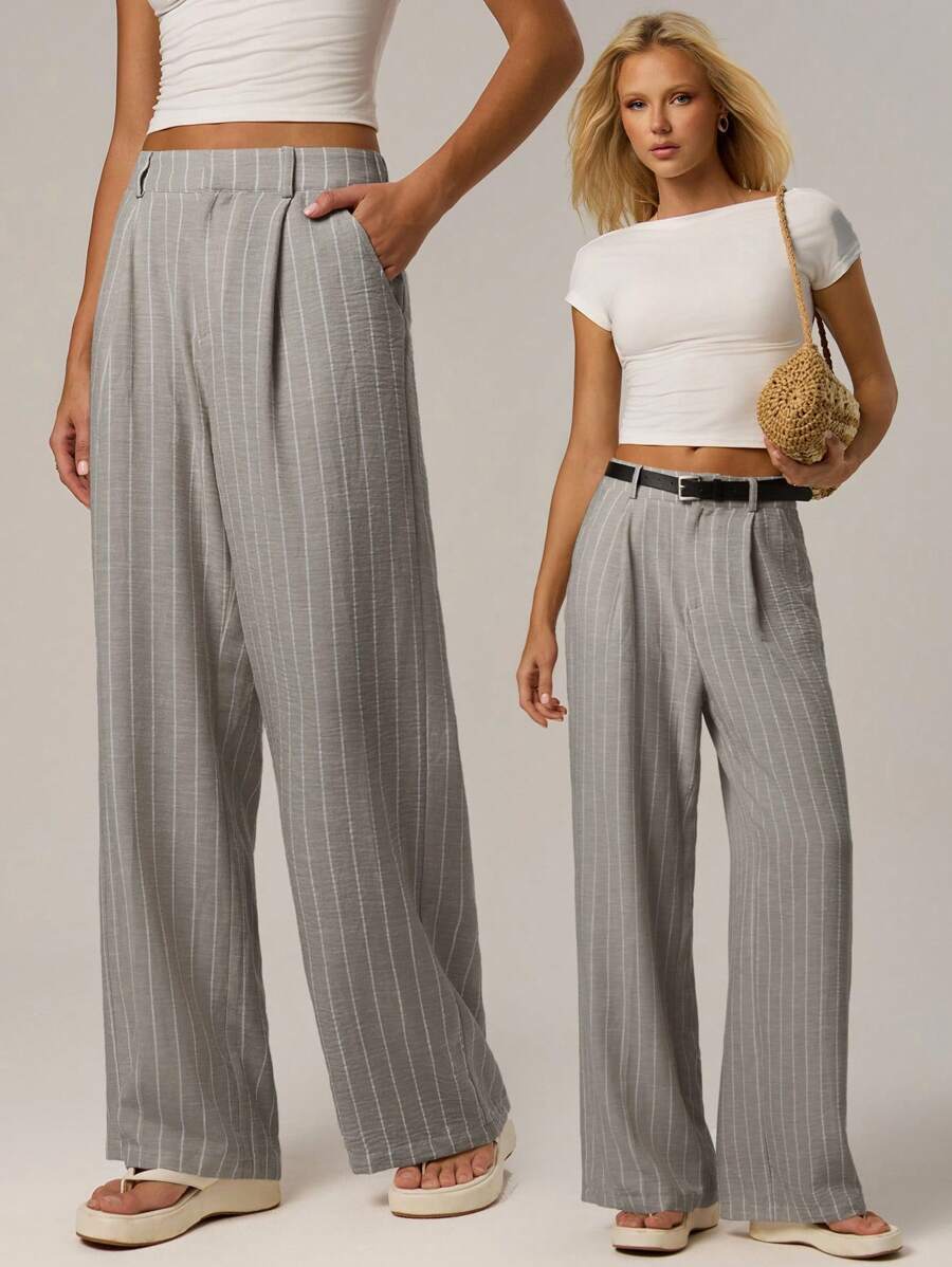 Avantive 女士条纹长裤夏威夷女士办公室女士西装裤秋冬居家舒适 - 卡其色 - 查看 1