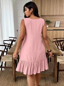 EMERY ROSE Plus Size Holiday Casual Sleeveless Dress With 3D Floral Decor - Pink - View 2