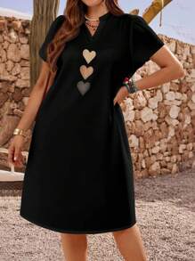 EMERY ROSE 女士心形印花短袖夏季休闲度假连衣裙，送给母亲的礼物，夏季假期，女士度假服装 - 彩色 - 查看 4