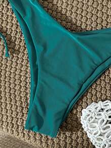 Swim Vcay Bộ bikini gợi cảm màu trơn dây mảnh kim loại trang trí cho nữ, mùa hè - màu xanh lá - Xem 5