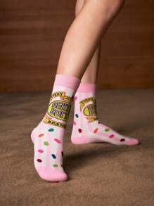 HARRY POTTER X SHEIN 4 Pairs Soft & Breathable Moisture-Wicking Casual Women Crew Socks With Fashionable And Cute Pink Crew Socks Reinforced Toe & Heel For Durability Unisex For Men & Women All Season All-Match,Christmas