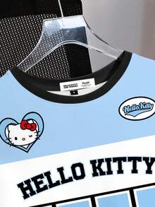 HELLO KITTY AND FRIENDS | SHEIN 女士宽松卡通字母图案印花短袖休闲舒适圆领 T 恤，夏季 - 白色 - 查看 4
