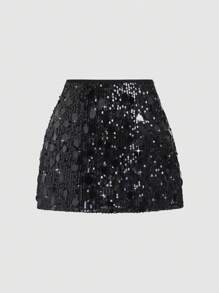 Sweetra Zweifarbiger Damen Rock mit eleganter Paillettenverzierung