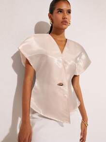 COSMINA Women's Fashionable Solid Color Batwing Sleeve Cinched Waist Blouse, Fall Going Out Tops Women - Apricot - View 6