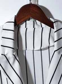 Franclia Women Striped Distressed Lapel Single-Breasted Vest And Shorts Casual 2 Pieces Set - White - View 4