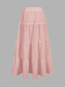 SHEIN EZwear 粉色女士休闲度假多层蛋糕裙，适合夏季 - 粉色 - 查看 2