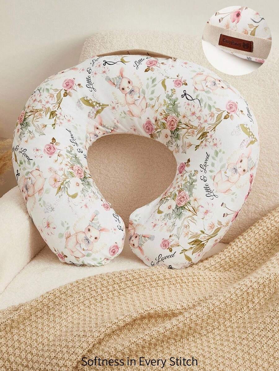 Cozy Pixies 1个柔软舒适的乡村风兔子印花孕妇/哺乳枕，带提手，支撑睡眠和哺乳。 - 彩色 - 查看 1