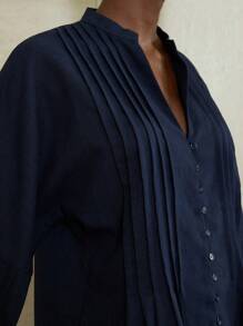 Aveloria Modichic Chic Long Sleeve Shirt With Drawstring Decor At Front & Cuffs Fall Cloth For Women - Navy Blue - View 7