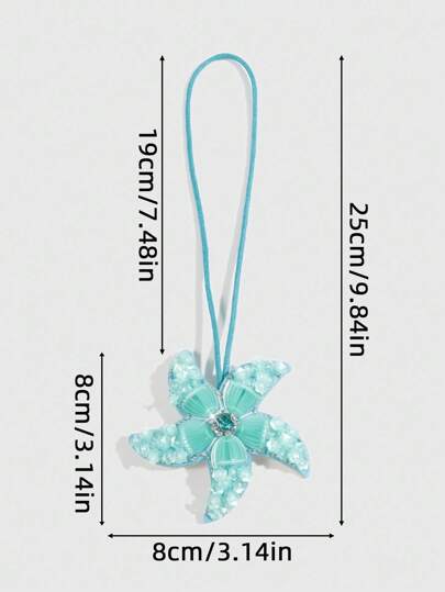 Fairycore 1 pieza Colgante decorativo con estrella de mar azul brillante y cuentas, con pequeña flor azul, perfecto para decorar bolsos/carteras en días festivos
