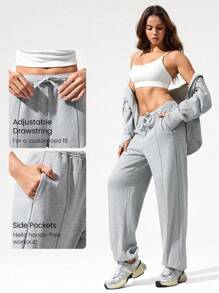 GLOWMODE Everyday Terry Sweat-Wicking Soft Breathable Loose Fit Adjustable Drawstring Waist Jogger Sweatpants With Side Pockets Dancing Spring - Light Grey - View 3