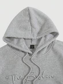 Manfinity Joysei 男士休闲日常字母图案压花印花口袋抽绳连帽衫运动衫灰色连帽衫男士连帽衫休闲波士顿连帽衫男士连帽衫