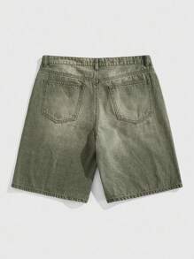 ROMWE MEN Grunge Punk Celana Pendek Denim Longgar Pria dengan Motif Berlian Warna-warni - Hijau - View 2